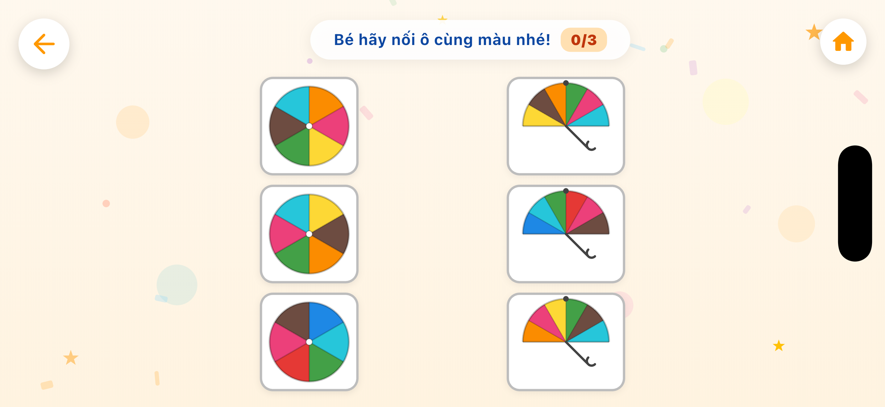 Bé nối các vòng tròn với chiếc ô có cùng tập hợp màu sắc trong Chiếc ô bay
