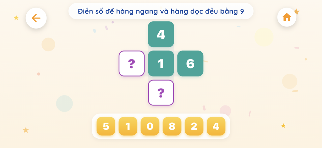 Ô số bí ẩn — điền số để hàng ngang và hàng dọc đều bằng 9