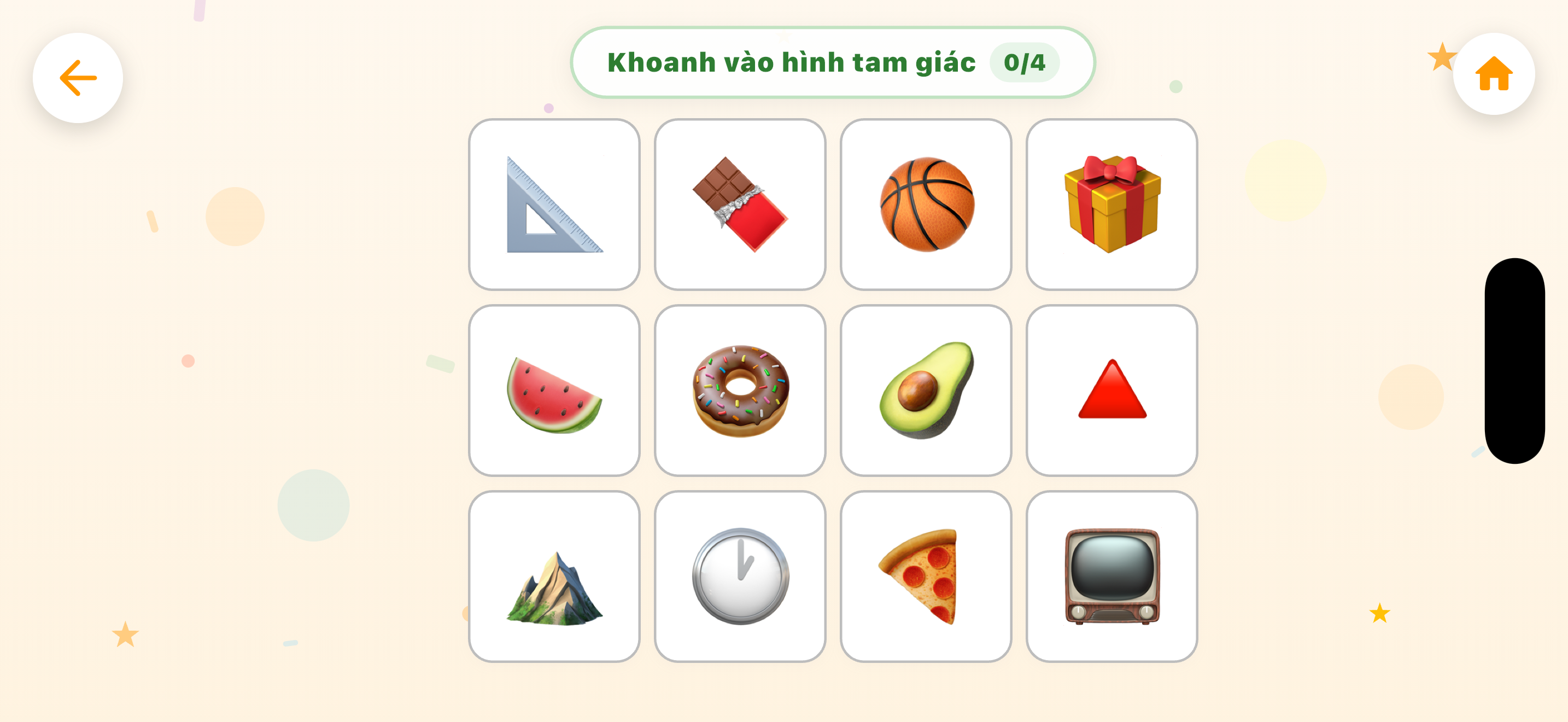 Trò chơi 'Thám tử hình học' — bé khoanh hình tam giác trên iPhone