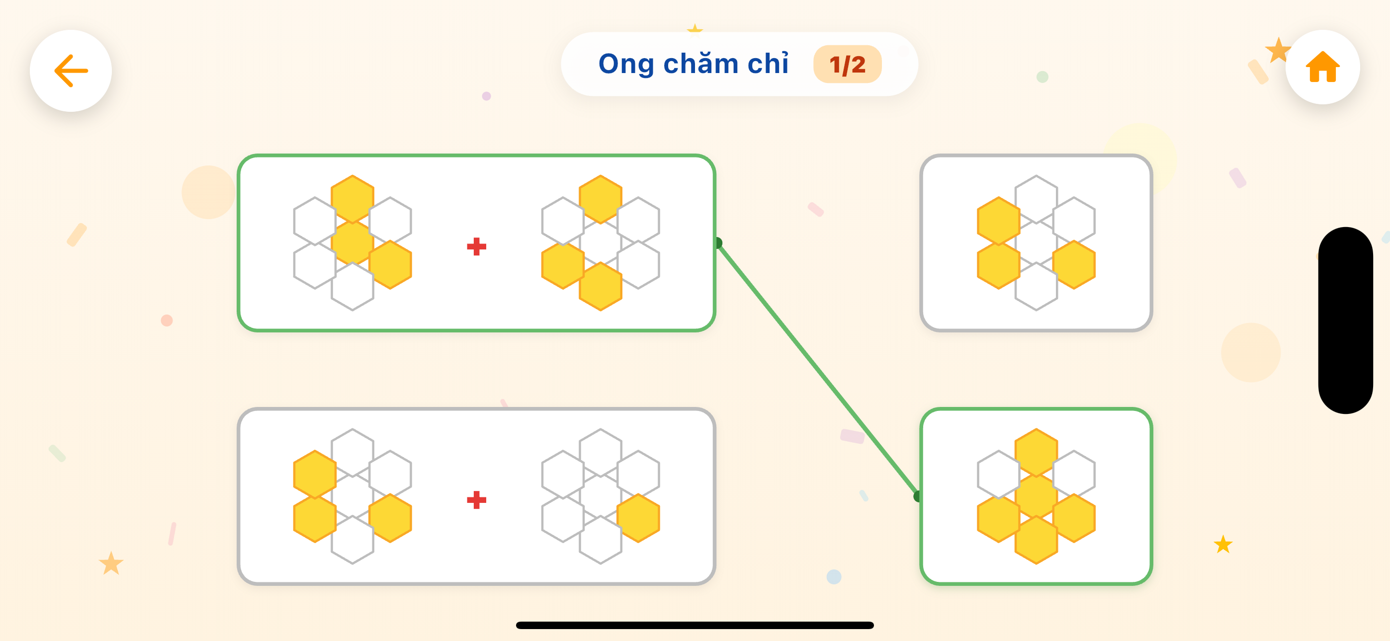 Bé cộng 2 mảng tổ ong hexagon và nối với mảng kết quả trong trò chơi Ong chăm chỉ