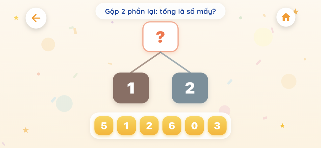 Dạng Tìm số còn thiếu — gộp 2 phần 1 và 2, bé tìm tổng