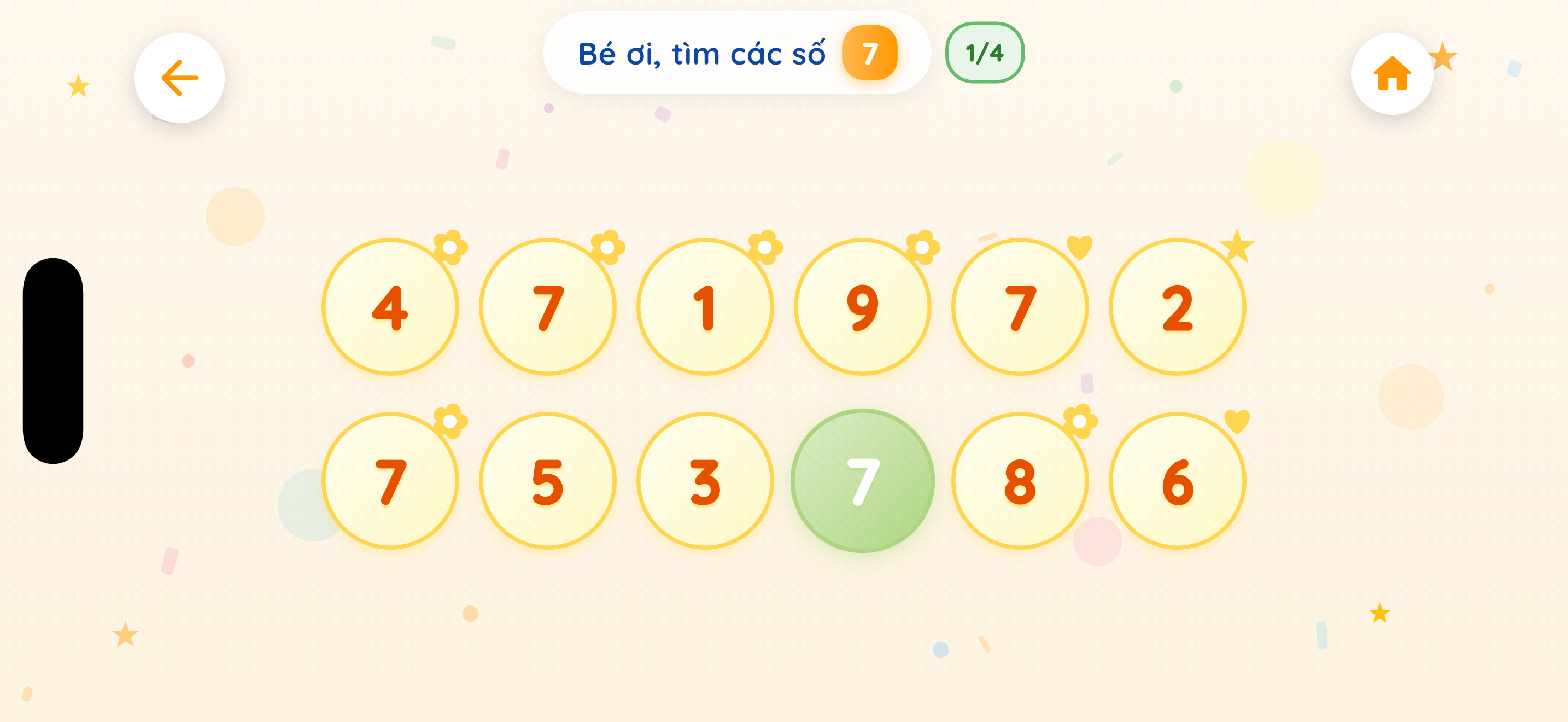 Trò chơi Thợ săn số — bé tìm các số 7 trên Kiddy Brain