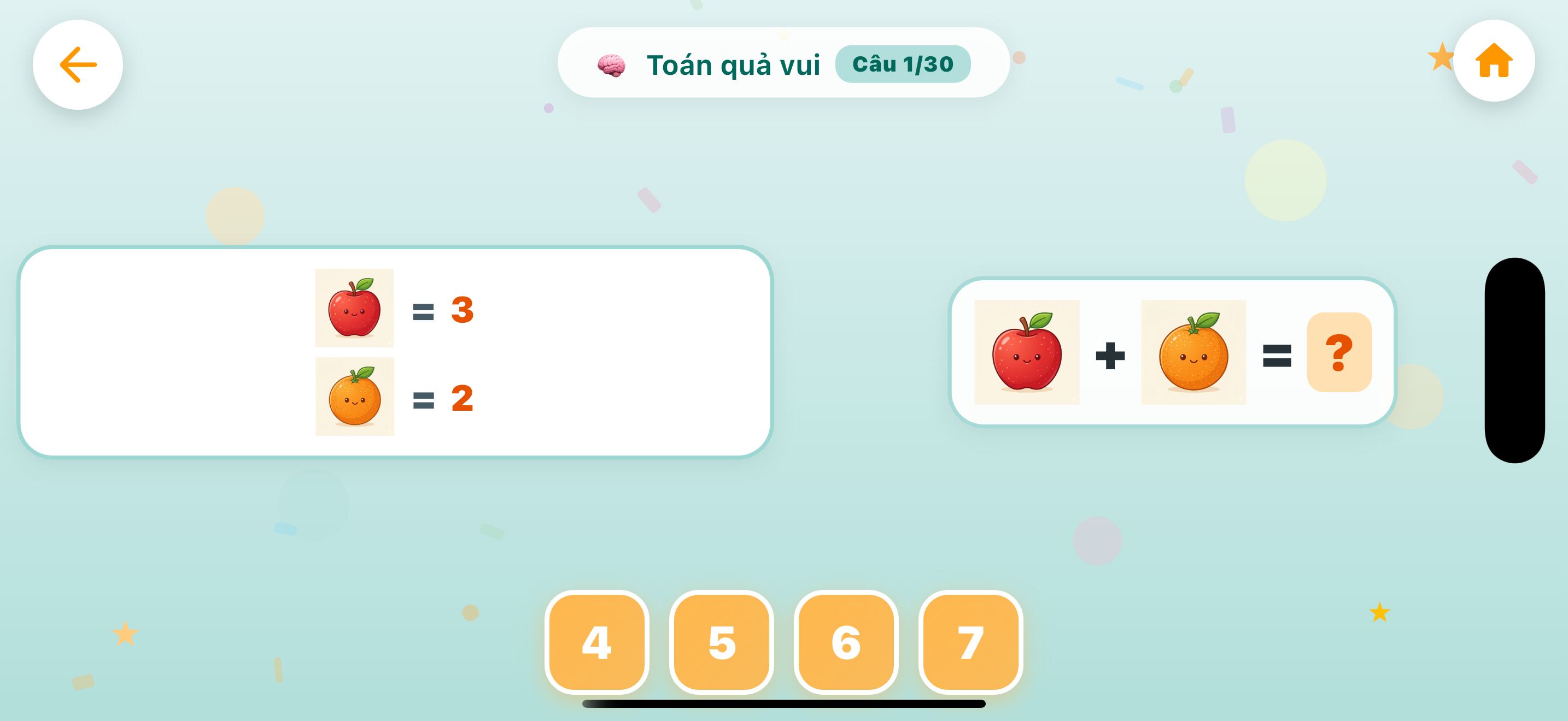 Trò chơi Toán quả vui trên Kiddy Brain